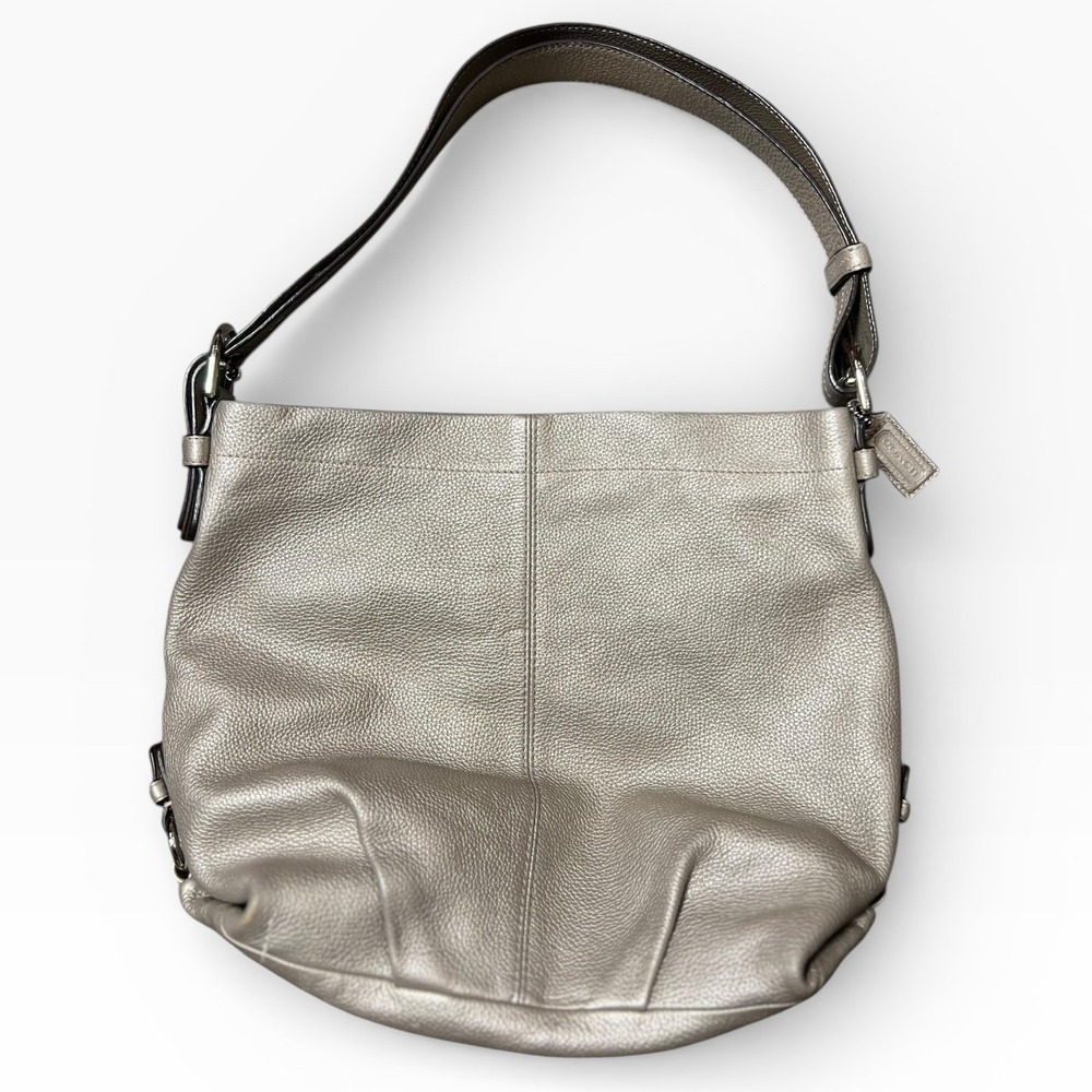 Coach Metallic Silver Pebbled Leather Shoulder Bag